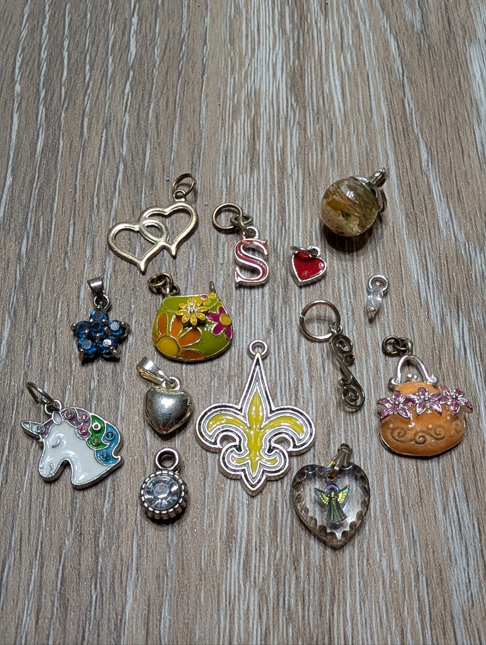 Mixed Enamel and Metal Charm Lot - Colorful Floral, Heart, Unicorn Charms